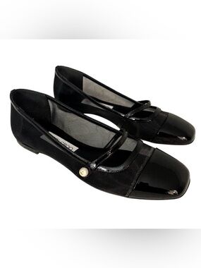 Jimmy Choo Sz 37.5 7.5 Elisa Black Mesh Pearl Mary Jane Flat Shoes NEW